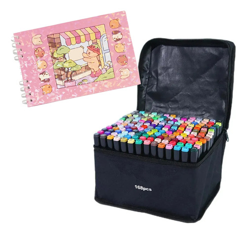 Kit De Marcadores 168 Cores Double Tip + Livro Para Colorir