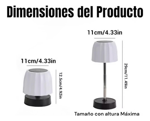 Lámpara Led Escritorio Portátil Recargable Habitación Mesa Metálica Blanco