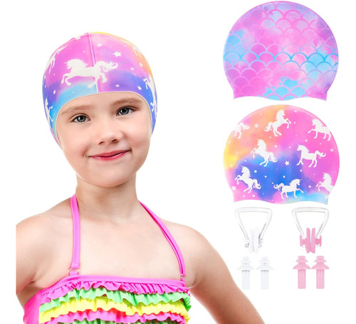 Paquete De 2 Gorros De Natación Para Niños, Gorros De Nataci