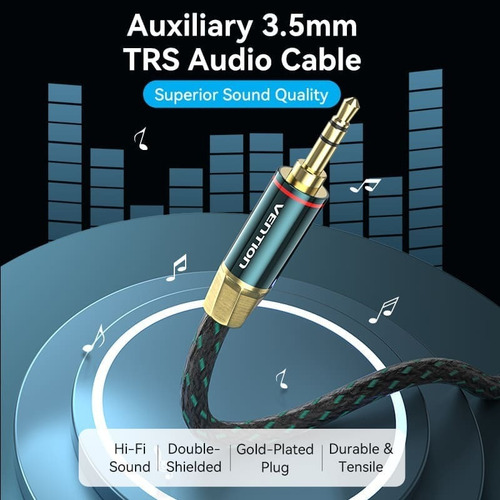 Cable De Audio Premium Vention - Auxiliar Jack 3.5 Mm Miniplug Hi-fi Lossless - 1.5 Metros - Verde Trenzado - Stereo Trs Plug A Plug - Celular Auto Estereo Pc Auriculares Tablet Manos Libres - Baygg
