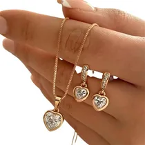 Comprar Set Collar Aretes Corazón Cristal Joyas Mujer Cadena Dije