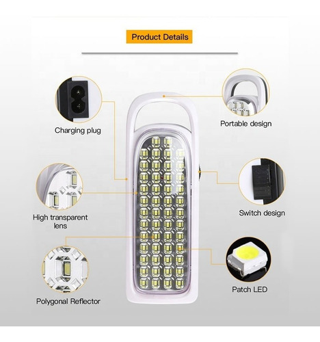Imagen 4 de 6 de Lampara De Emergencia Recargable 50 Bombillos Led Luz Blanca