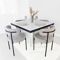 Comprar Juego De Comedor 4 Sillas Tela Boucle Mesa De Comedor 100 Cm