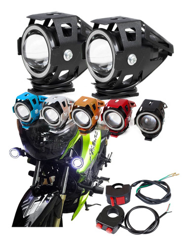 Imagen 1 de 10 de 2 Faros Negros Lupa Led Cree Moto Ojo De Angel Estrobo U7