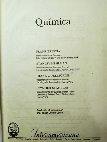 Libro Química Brescia, Frank 179c6 (Usado)