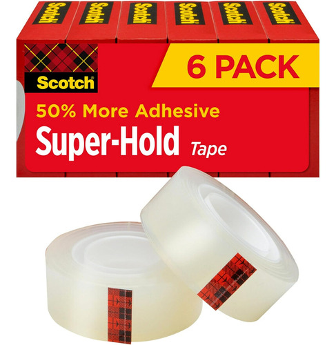 Cinta Scotch Super-hold, 6 Rollos, Acabado Transparente, 50 