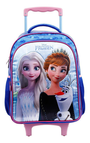 Mochila Rodinha Escolar Princesa Frozen Elsa E Anna Disney Cor Água