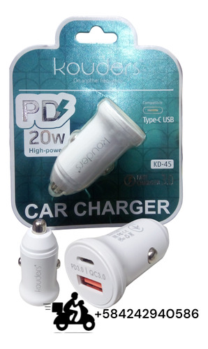 Cargador Kouders Para Carro 3.1a Pto 1 Tipo C 1 Usb