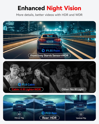 Cámara Redtiger Dash Cam, 3 Canales, 5 G, Gps Integrado, Wi-