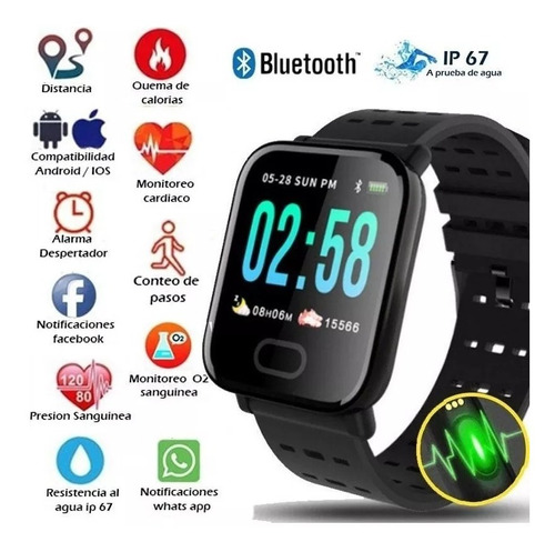 Smart Bracelet A6 Reloj Inteligente Deportivo Fitness, Bike