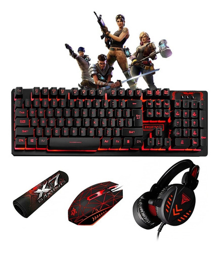 Imagen 1 de 8 de Kit Juego 4 En 1teclado Y Ratón Retroiluminación Tricolor Us