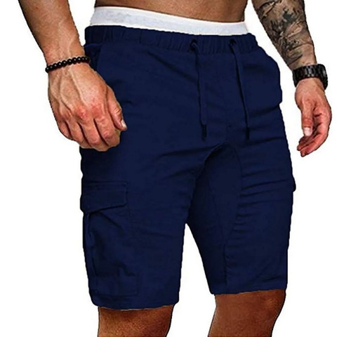 Imagen 3 de 8 de Bermuda Cargo Hombre Short Corto Jogger Gabardina Elastizada