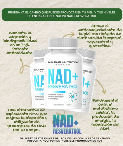 3 Frascos Nad + Resveratrol Original 60 Caps. Envio Gratis