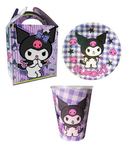 Kuromi Fiesta 20 Platos + 20 Vasos + 20 Cajas 