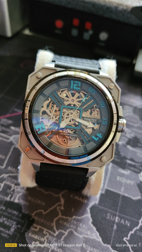 Reloj Automático Acero Inoxidable Y Piel Hnatuy Skeleton