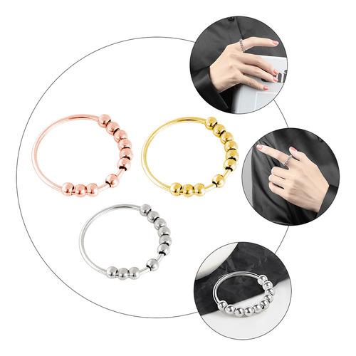 Anillo Antiestrés Y Ansiedad De Acero Inoxidable, 3 Unidades