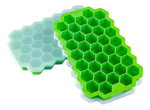 Hielera De Silicona Con Tapa Forma Panal Hexagonal 37 Cubos Verde