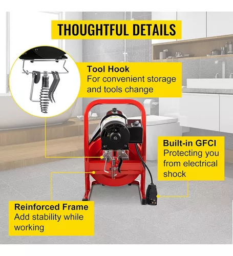 Máquina limpiadora de drenaje de 75 pies x 1/2 pulgadas, máquina de  limpieza de drenaje de 370 W para tubos de 1 pulgada (0.984 in) a 4  pulgadas