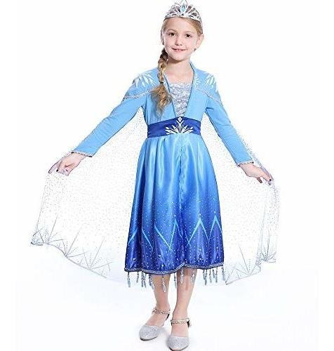 Girl Princess Dress Up Costume Snow Queen Long Sleeves Outfi