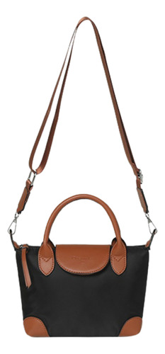 Cartera Oreiro Love Combinada Tela Y Eco Cuero Negro Lisa Níquel Marrón Claro