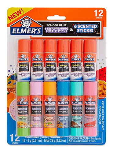 Elmer's Glue Sticks 12 Pack, 6 Disappearing Purple, 6 S...