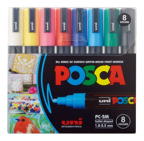 Estojo Caneta Posca Marcador Permanente Ponta 5m - 8 Cores