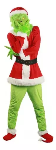 Guantes verdes disfraz de máscara de Navidad con sombrero rojo de Papá  Noel, cosplay, fiesta de Halloween, accesorios para adultos, máscara de  látex