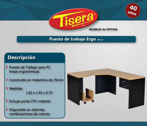 Escritorio L Puesto De Trabajo Oficina Tisera Pc Pdt-12