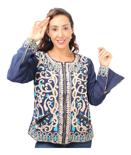 Chaqueta Saco Azul Saco Hindu T.raps Bordado Import Boutique