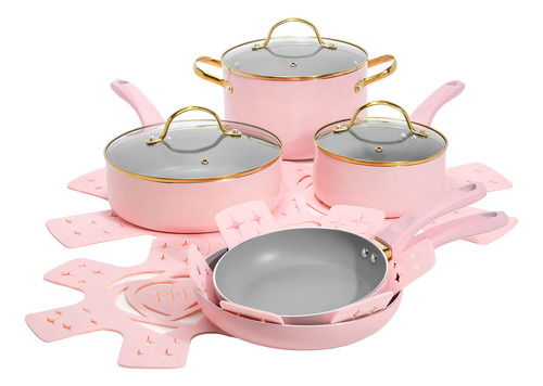 Paris Hilton Juego De Utensilios De Cocina Con Tapa De Borde Color Rosa