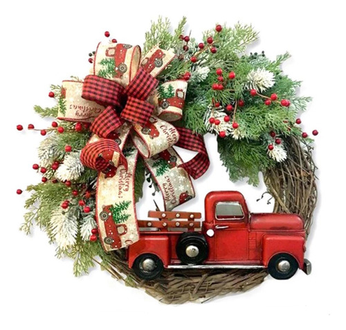 Guirnalda De Navidad De Camión Rojo Colgante Rústico
