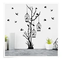 Comprar Vinilos Decorativos Aves Ramas Árbol Jaulas Pájaros Pared