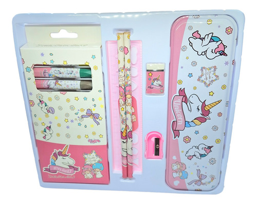 Kit Utiles Escolar Unicornde Papeleria Regla Lápiz 8 Piezas