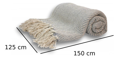Manta Cubre Cama Sillón Rustica Flecos Algodón Decoración Color Gris Claro-blanco Diseño Diagonales Zigzag