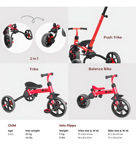 Yvolution Trike Y Velo Flippa 4 En 1 Triciclo De Empuje Par. Color Rubí