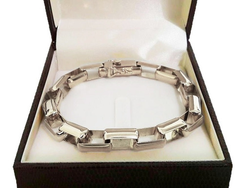 Pulseira Baguete Quadrada 52 Gramas Ouro Branco 18k Maciço