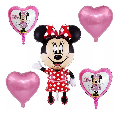 5 Globos Minnie Mouse Disney Para Cumpleaños