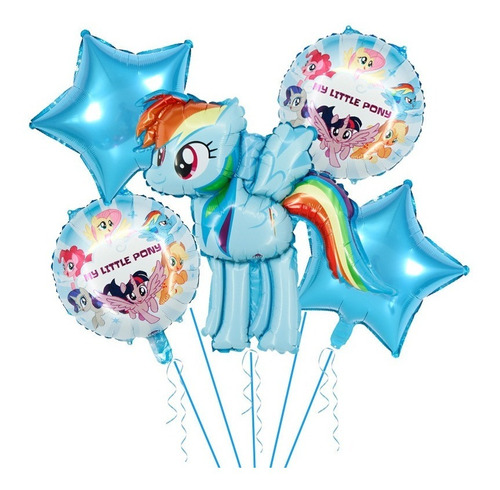 Set De 5 Globos Metalicos De Pony Little  60cm+5popotes