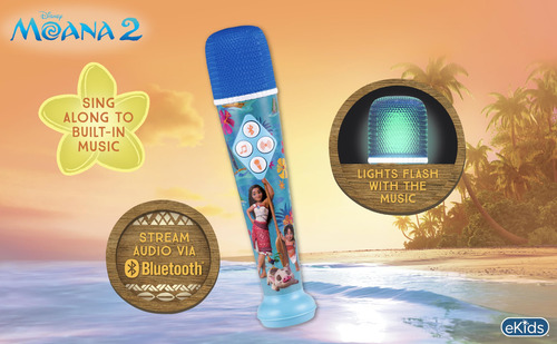 Micrófono De Karaoke Para Niños Moana Bluetooth Luces Música Azul