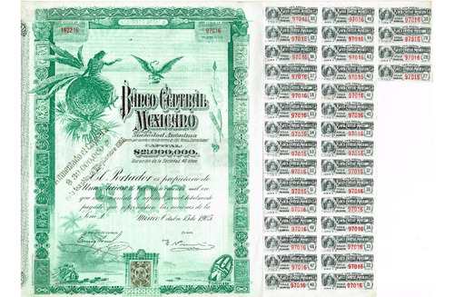 Acción Del Banco Central Mexicano De 1908, (blueberry)  Raro