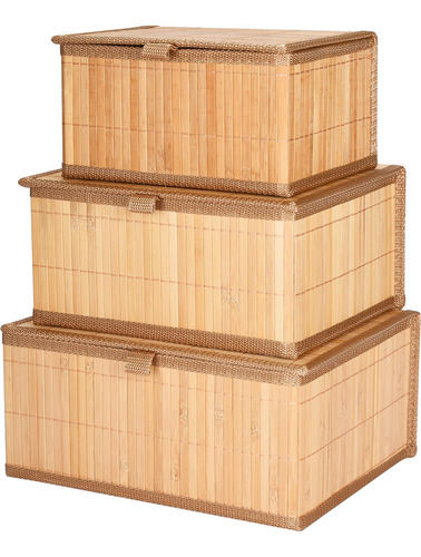 Set De 3 Cajas Decorativas De Almacenamiento De Bambú Con T