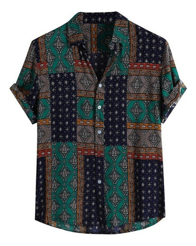 Camisa Étnica Estampada Verano Retro Vintage Vestir [u]