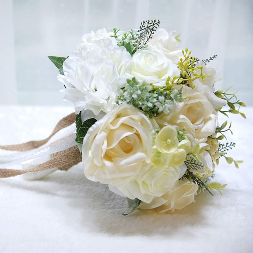 Ramo Ramillete De Boda Blanco Flores Mixtas De Aspecto Real Ivory Bouquet