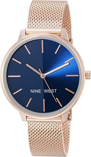 Reloj Mujer Nine West Cristal Mineral 40 Mm Nw/1980nvrg Color de la correa Rosa dorado Color del bisel Azul marino Color del fondo Rosa dorado