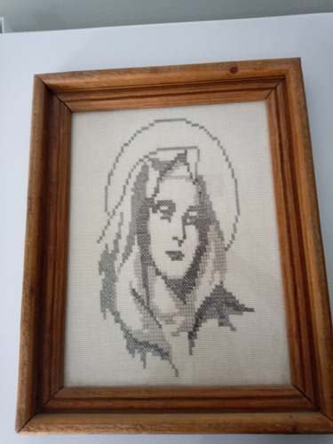 Hermoso Cuadro Con Virgen En Punto De Cruz Hecho A Mano (Usado)