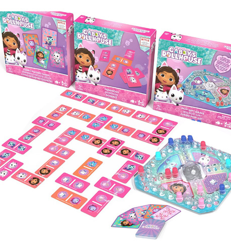 Pack X3 Juegos De Caja Gabby Dollhouse Dominó Cartas  El Rey