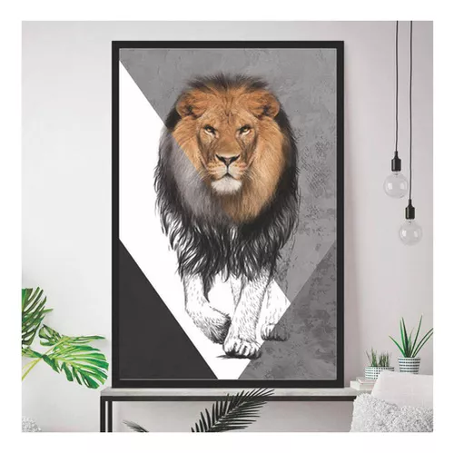 Marco decorativo de 60 x 40 con marco de león blanco y negro