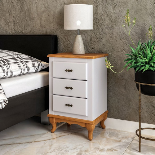 Mesa De Cabeceira 3 Gavetas Mdf Pés Madeira Luiz Xv Clássica Acabamento Laca Cor Off White