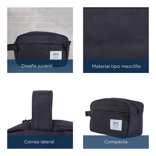 Miniso Bolsa De Viaje Textil Negra 23x11x15 Cm Color Negro