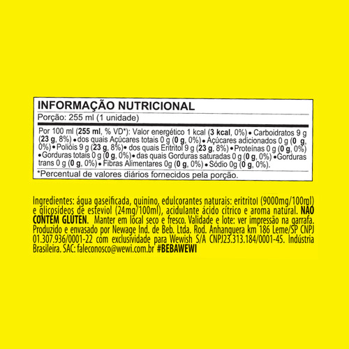 Água Tônica Clássica Zero Açúcar Wewi 24 Garrafas De 255ml